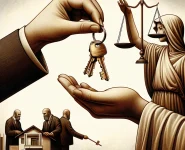DALL·E 2024-04-03 22.05.48 — A detailed illustration depicting the process of returning assets, such as hands transferring house keys or property documents back into the hands of